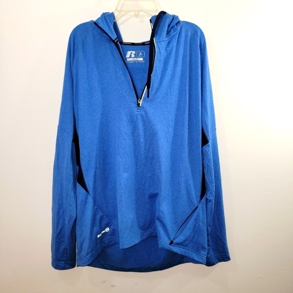 Mens Russell Athletic Blue Training fit Quarter Zip Jersey Hooded Jacket M 38/40